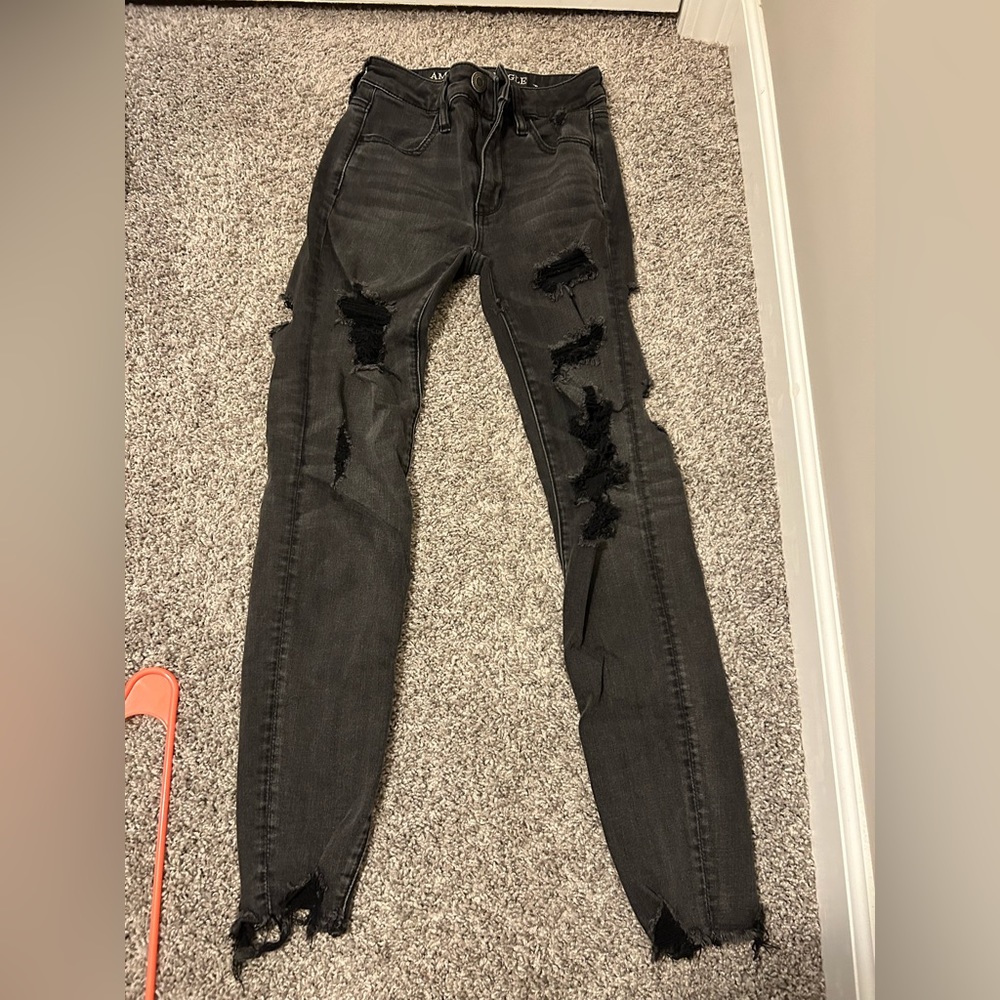 american eagle black ripped jeggings